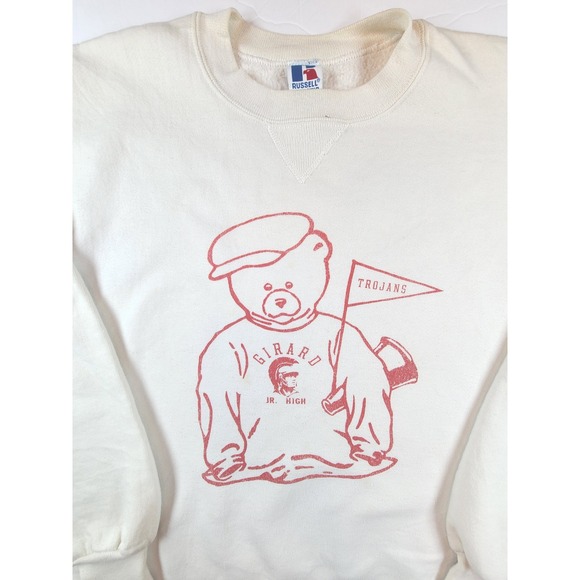 Russell Athletic Other - Vintage Russell Athletic Girard Jr High Trojans Bear Sweatshirt Large Mens Beige